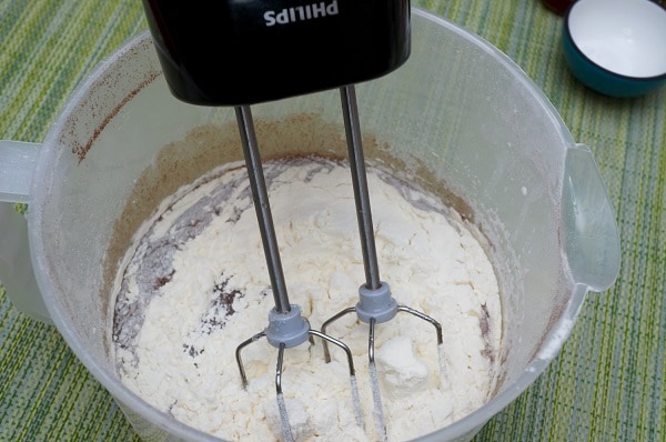 Pancakes with bird cherry flour mixing