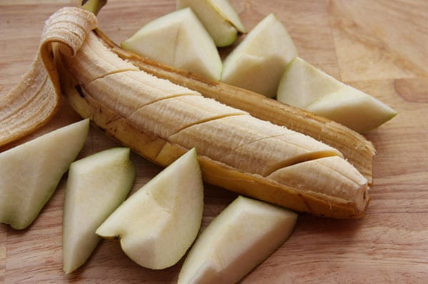 Pear smoothie with soy milk apple and banana slices