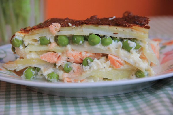 Graten with salmon and green peas result