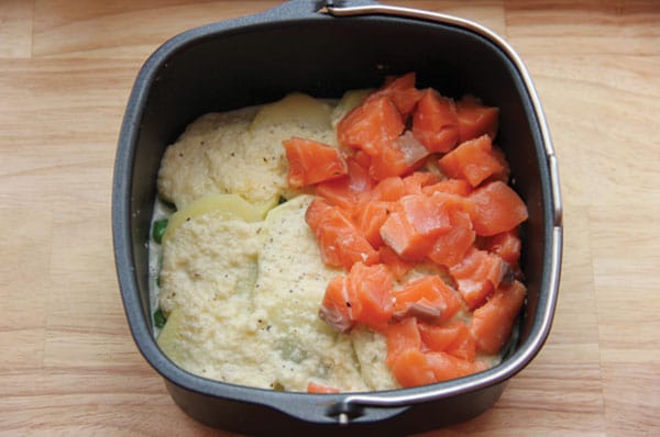 Graten with salmon and green peas 7