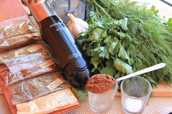 Adjika from spring greens necessities